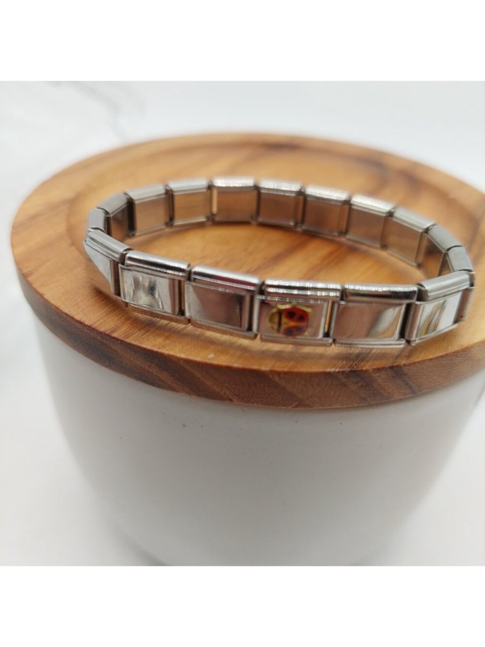 Boxing Ladybug Silver Tone Stretch Bracelet Stainless Steel